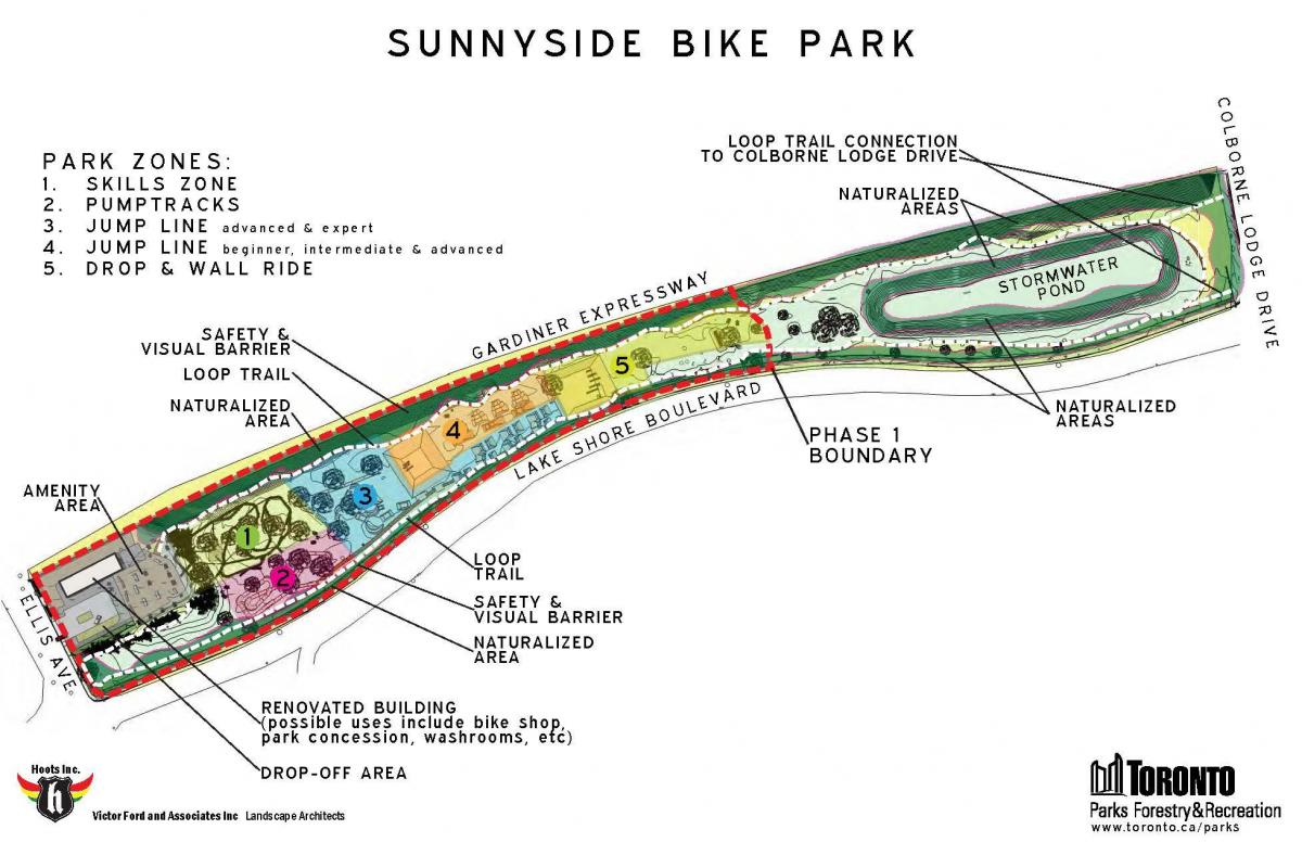 Mapa Sunnyside Bike Park zona Toronto