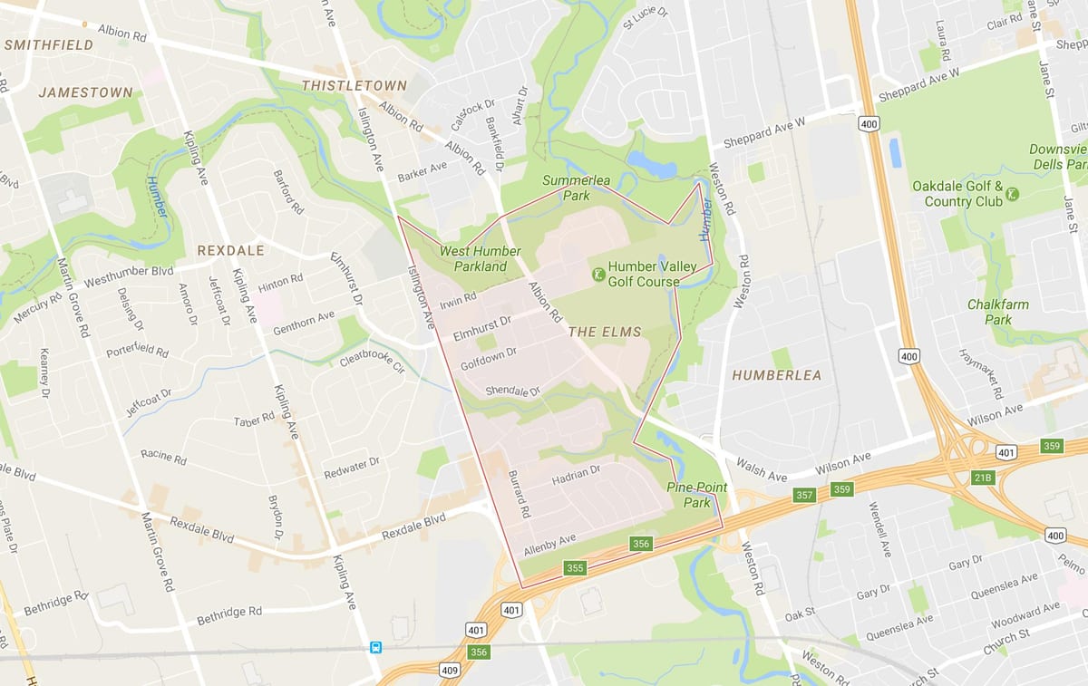Mapa Elms auzoa Toronto