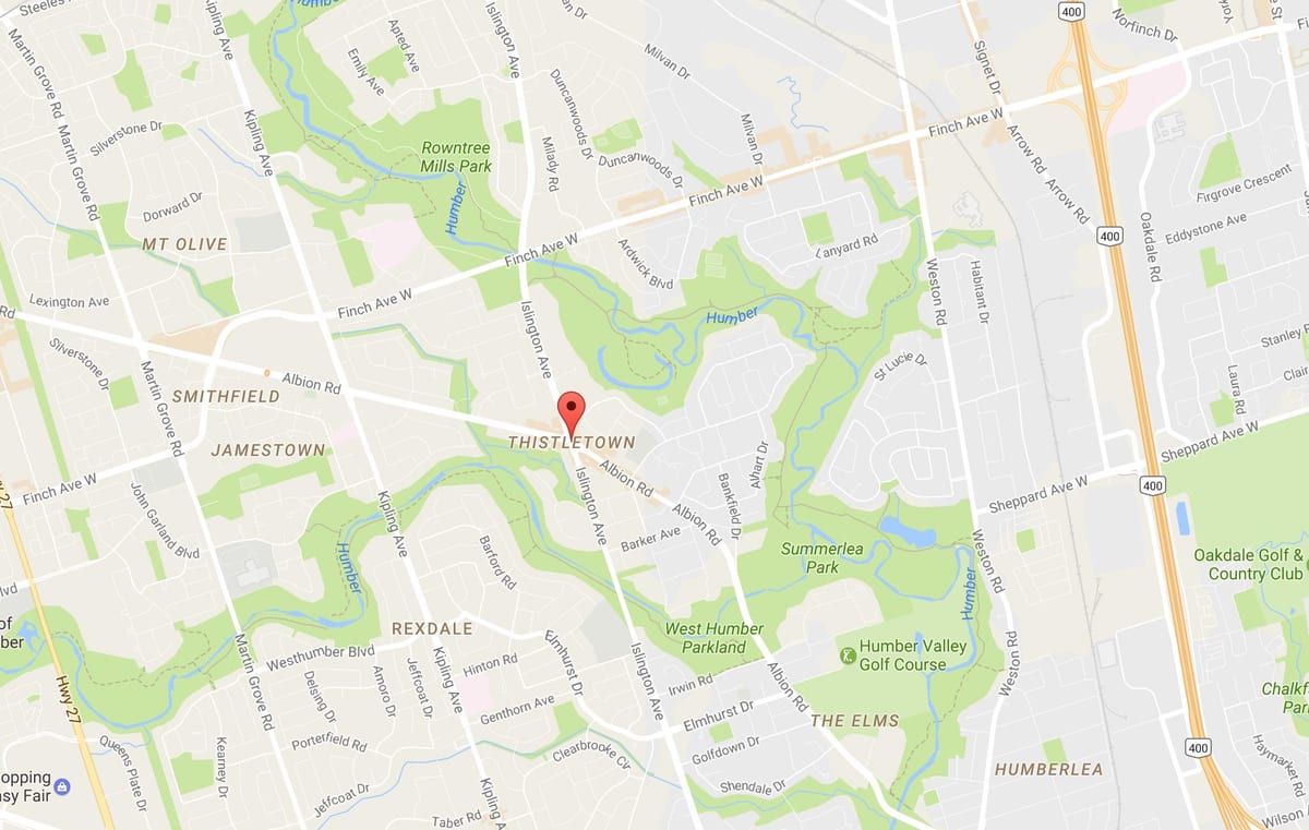 Mapa Thistletownneighbourhood auzoa Toronto