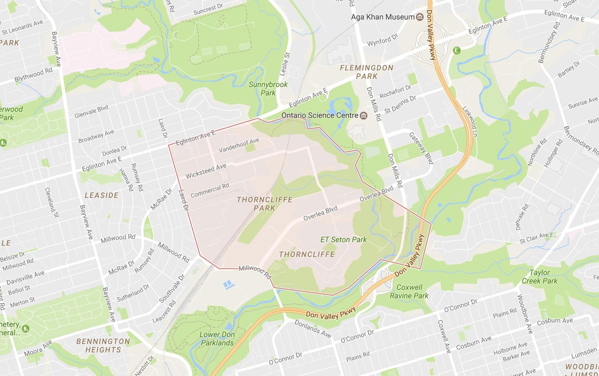 Mapa Thorncliffe Park auzo Toronto