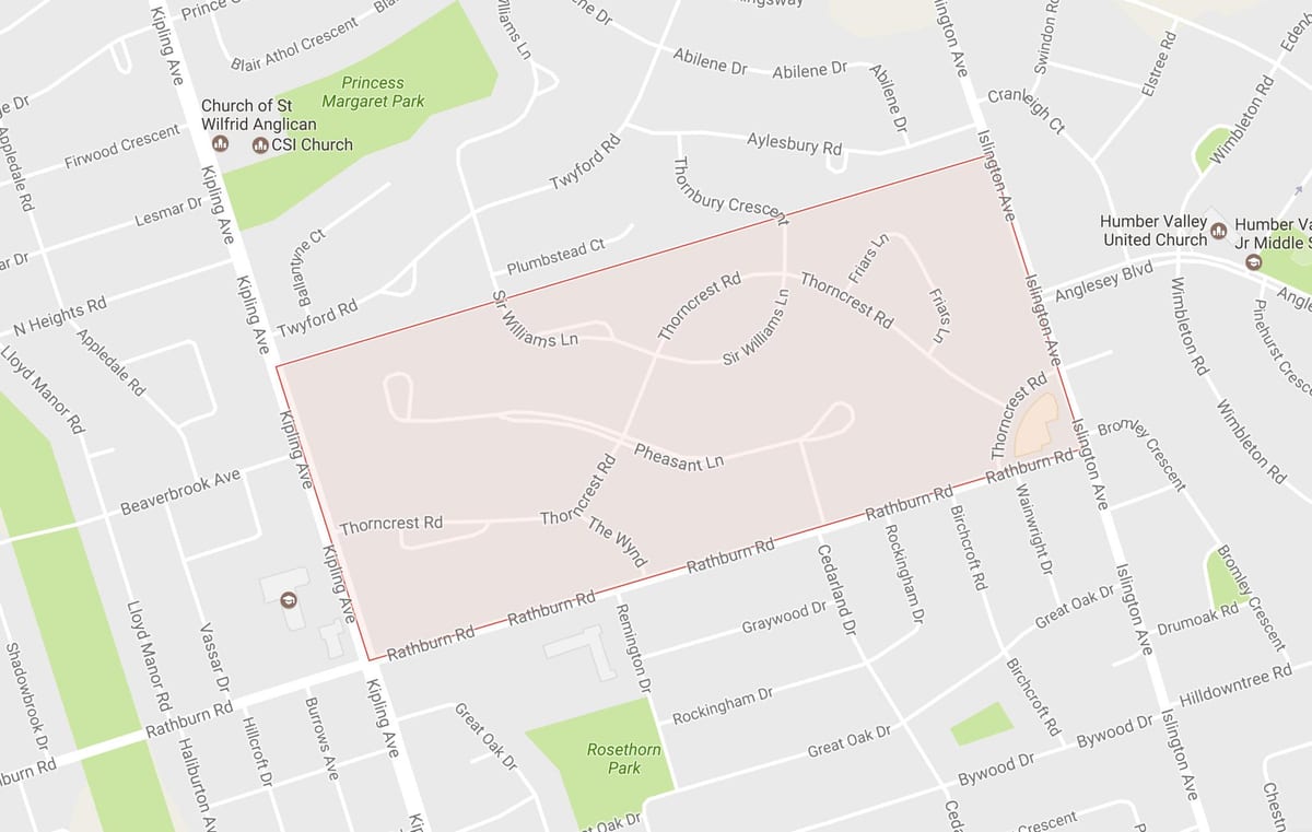 Mapa Thorncrest Herrixka auzoa auzoa Toronto