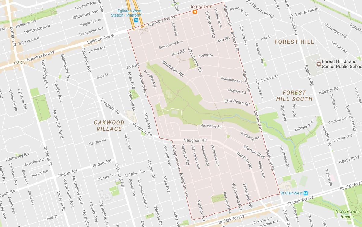 Mapa Tichester auzoa Toronto