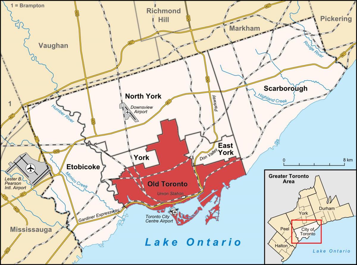 Mapa Toronto area
