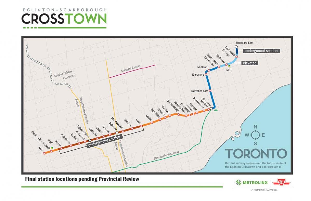 Mapa Toronto metro line 5 Eglinton