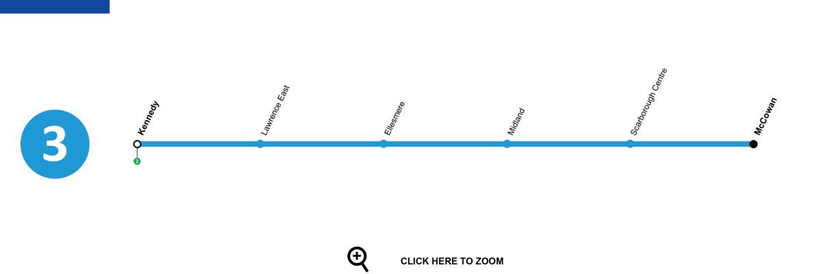 Mapa Toronto metroa line 3 Scarborough RT