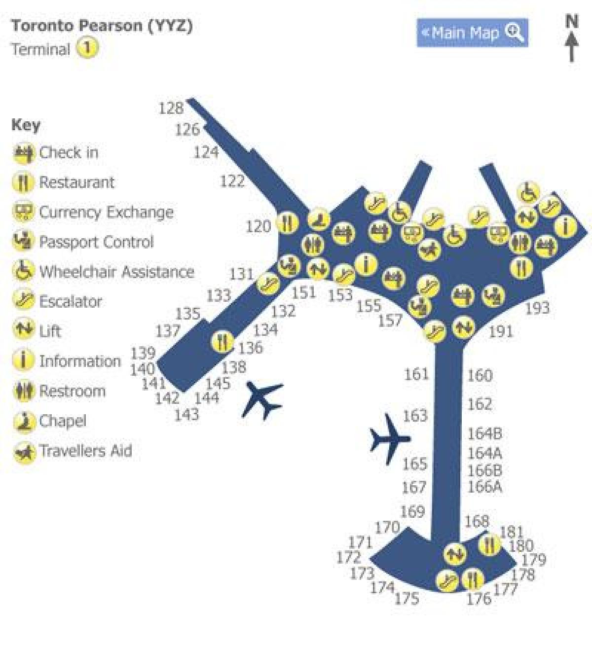 Mapa Toronto Pearson aireportuko terminal 1
