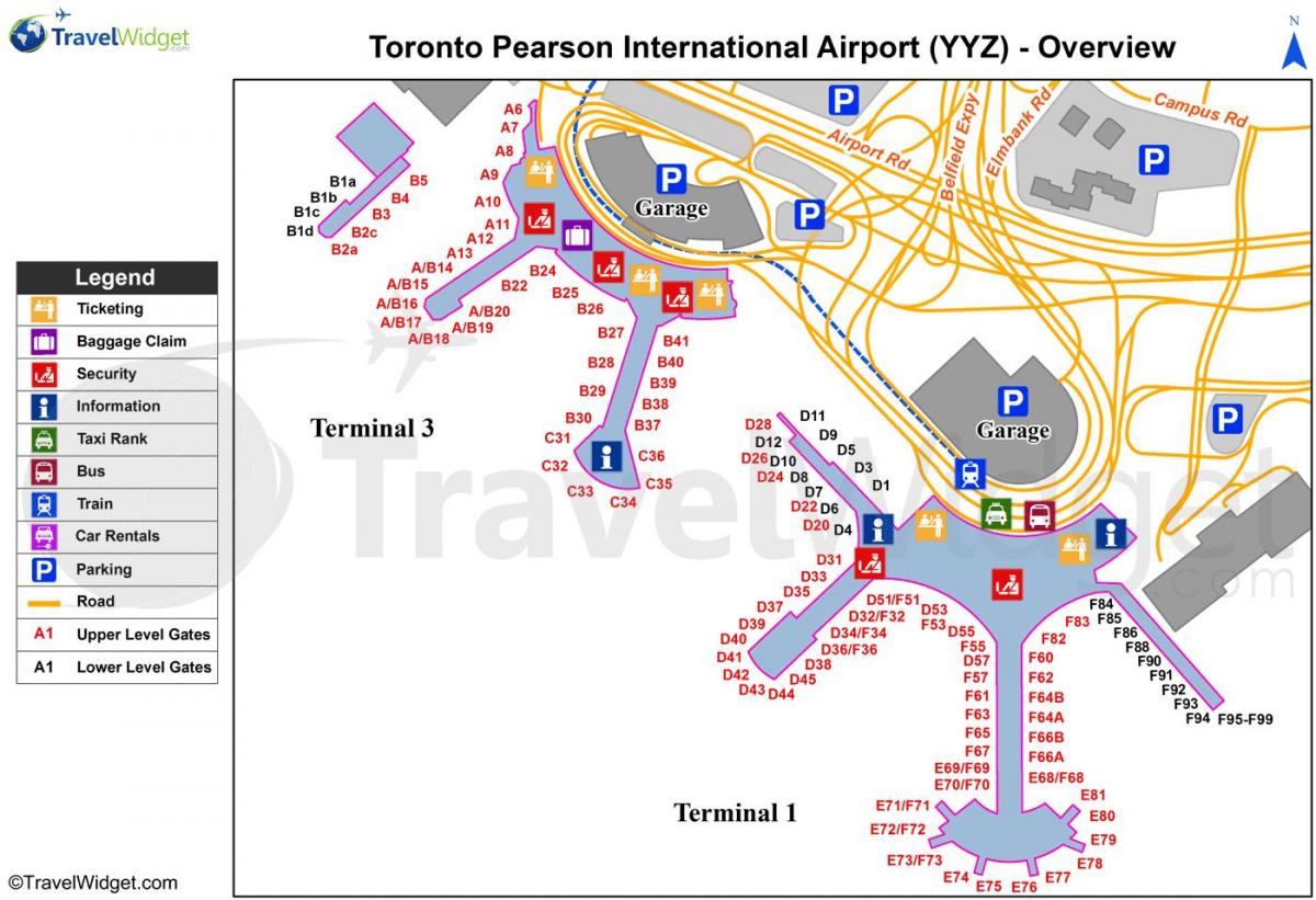 Mapa Toronto Pearson nazioarteko aireportua