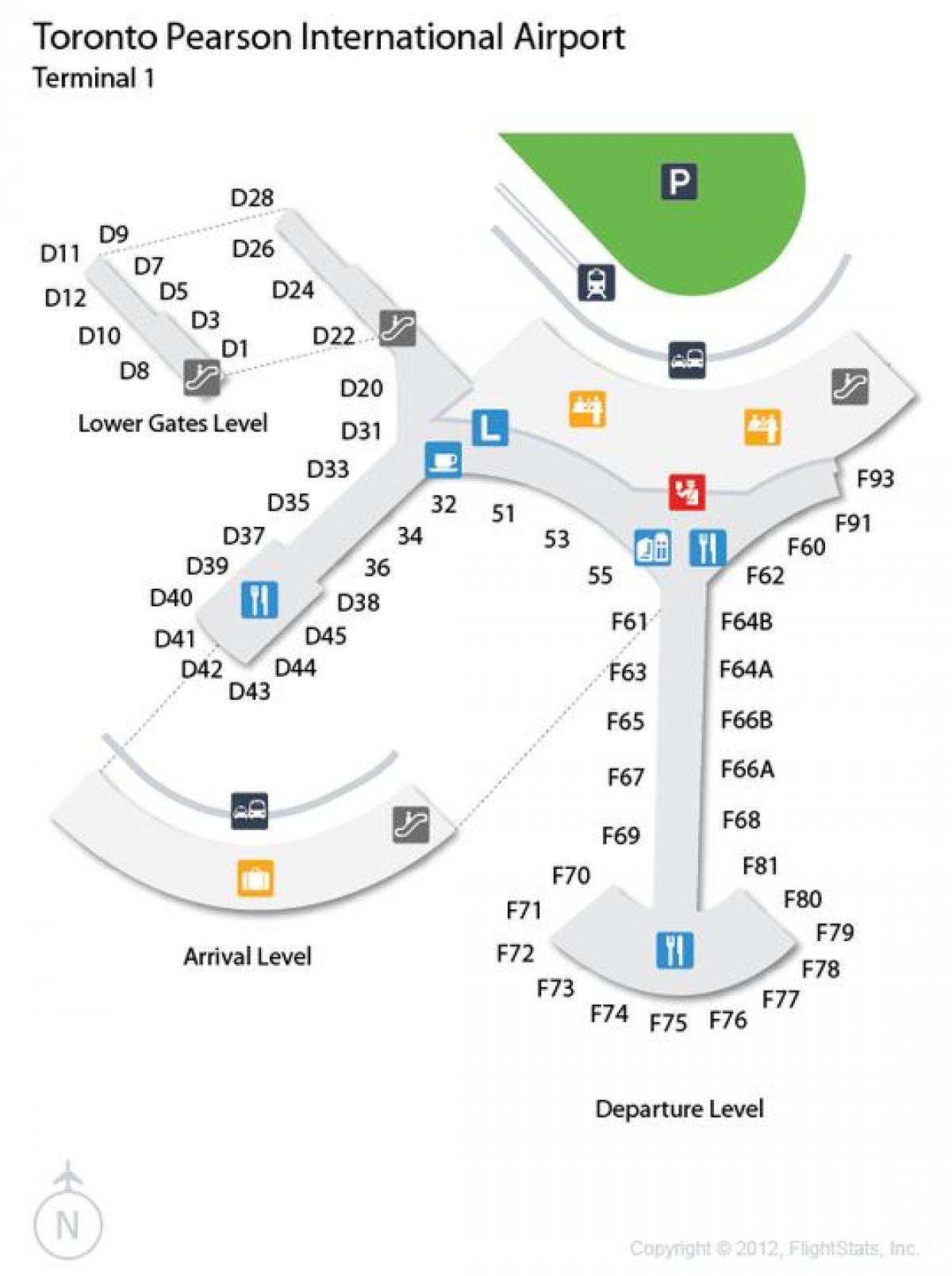 Mapa Toronto Pearson nazioarteko aireportua terminal 1