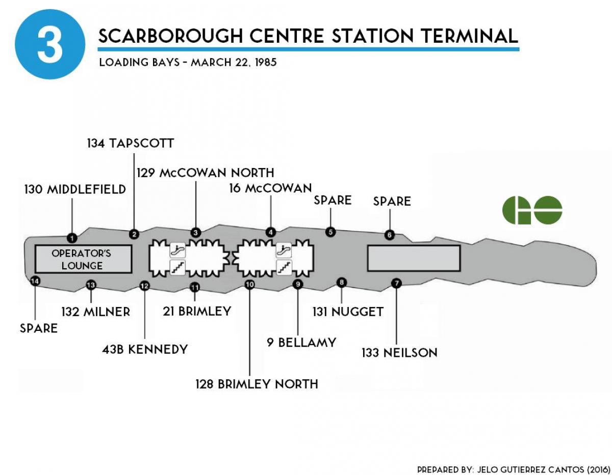 Mapa Toronto Scarborough zentroa geltokia terminal
