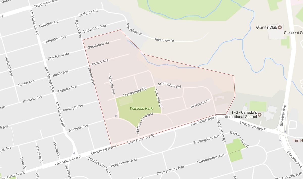 Mapa Wanless Park auzo Toronto