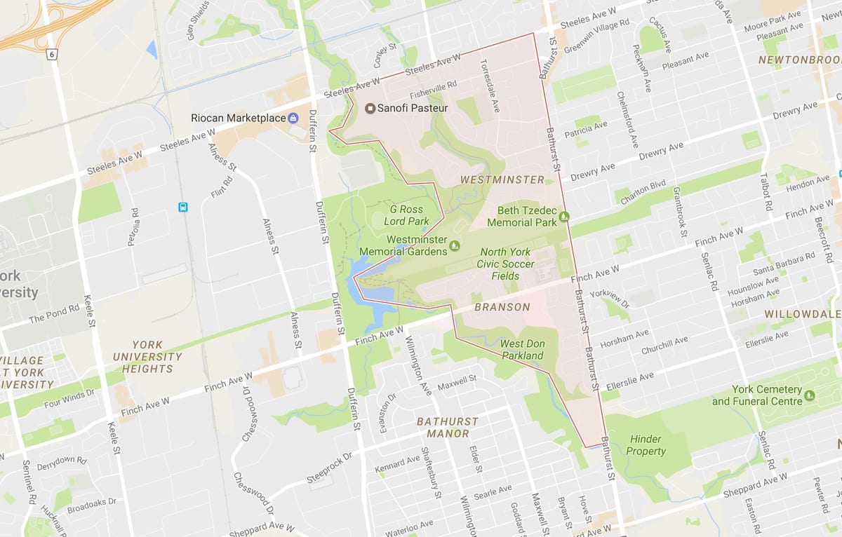 Mapa Westminster–Branson auzoa Toronto