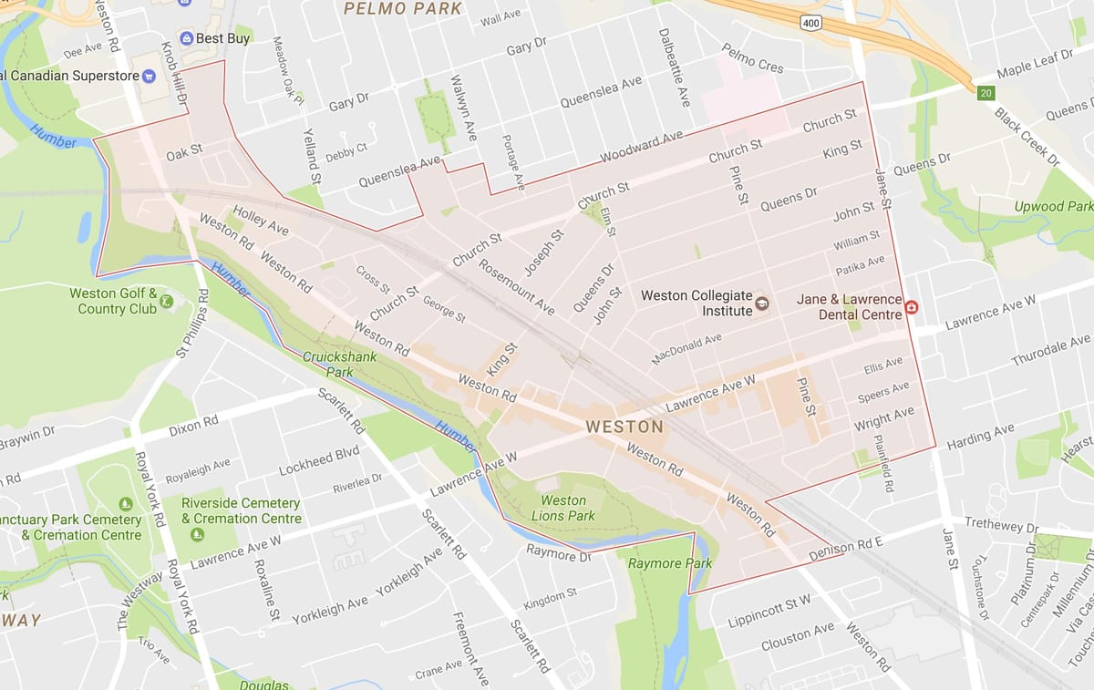 Mapa Weston auzoa Toronto