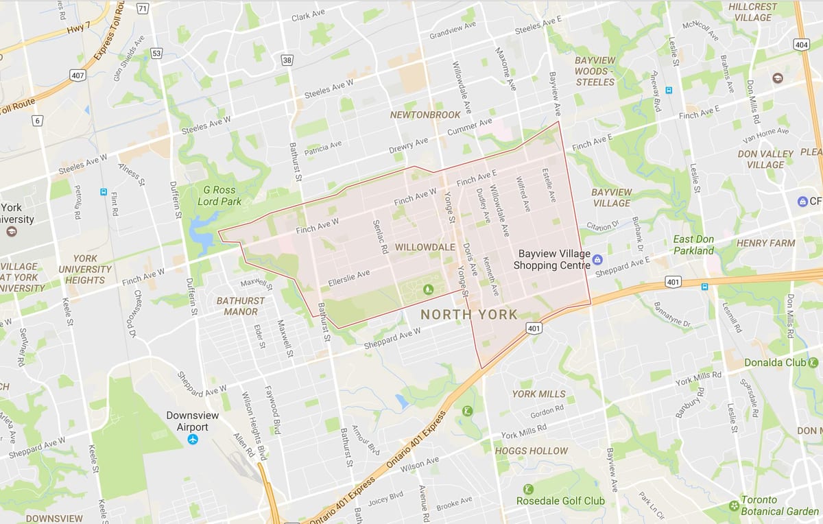 Mapa Willowdale auzoa Toronto