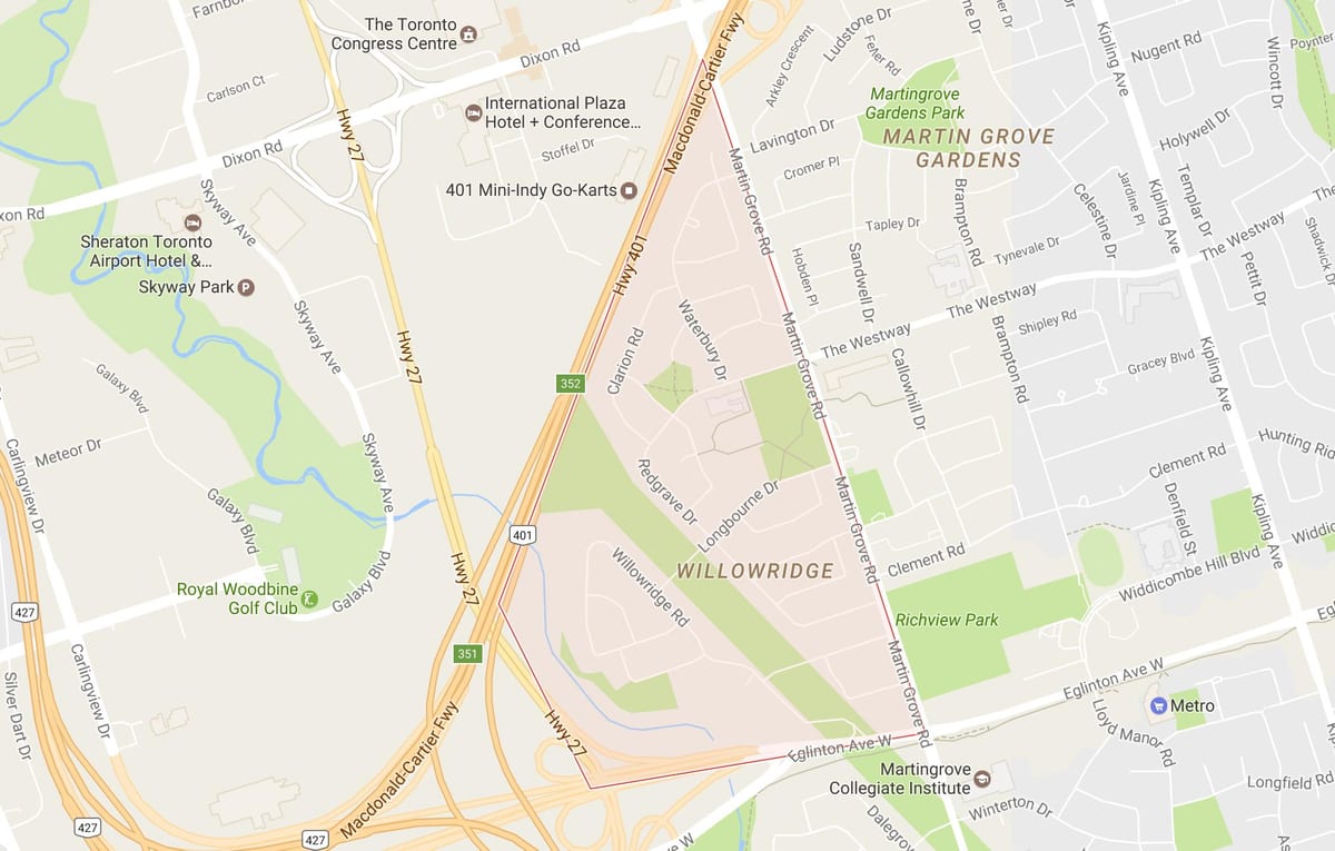 Mapa Willowridge auzoa Toronto