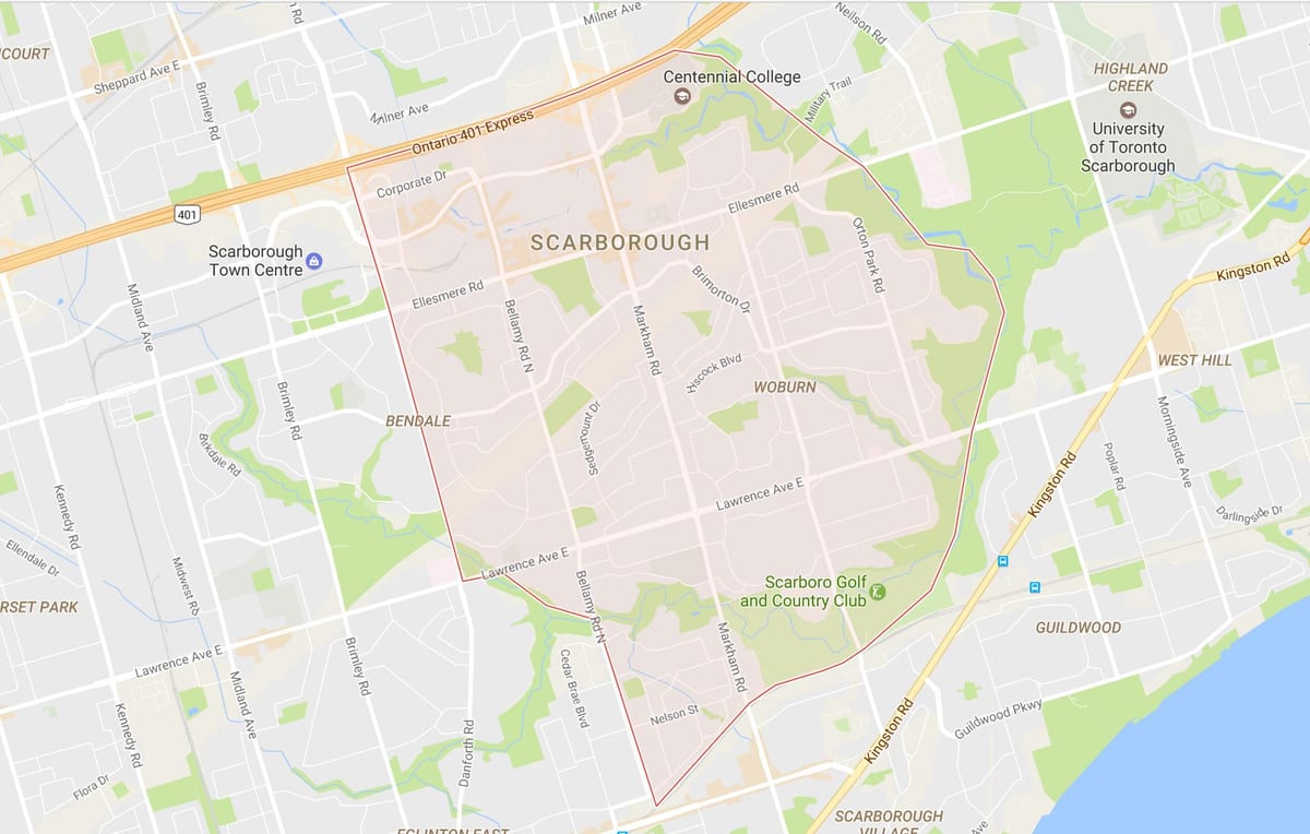 Mapa Woburn auzoa Toronto