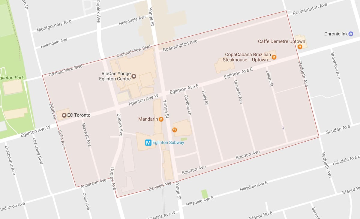 Mapa Yonge eta Eglinton auzoa Toronto