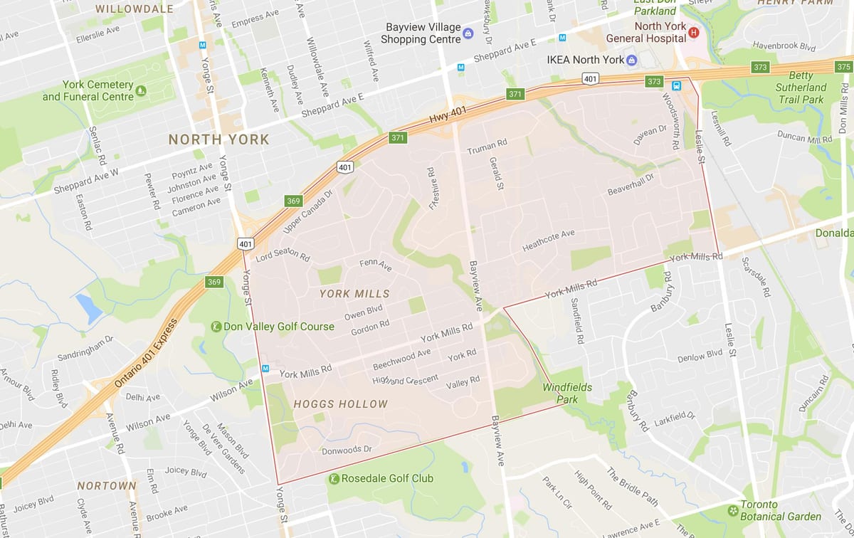 Mapa York Mills auzoa Toronto