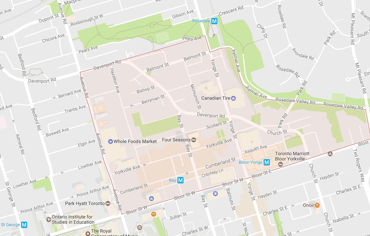 Mapa Yorkville auzoa Toronto