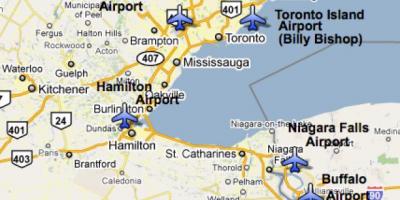 Mapa Aireportuak gertu Toronto