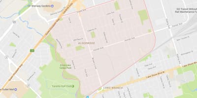 Mapa Alderwood Parkview auzoa Toronto