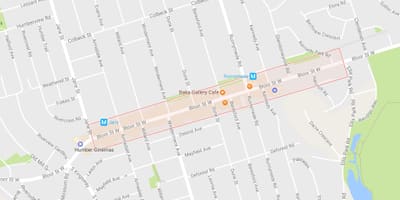 Mapa Bloor Mendebaldeko Herrixka auzoa Toronto