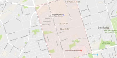 Mapa Clairlea auzoa Toronto