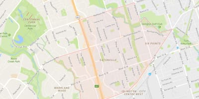 Mapa Eatonville auzoa Toronto