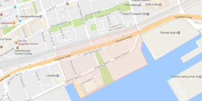 Mapa Ekialdean Bayfront auzoa Toronto
