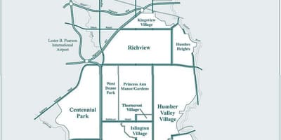 Mapa Etobicoke auzoa Toronto