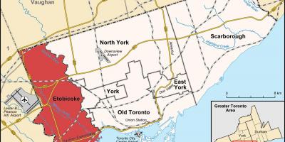 Mapa Etobicoke auzoan Toronto