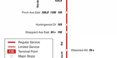Mapa HAR 17 Birchmount autobus ibilbidea Toronto