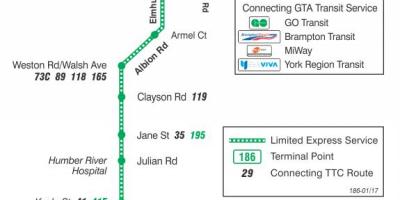 Mapa HAR 186 Wilson Suziria autobus ibilbidea Toronto