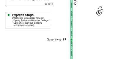 Mapa HAR 188 Kipling Hego Suziria autobus ibilbidea Toronto