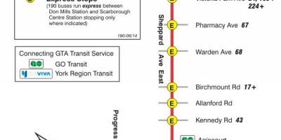 Mapa HAR 190 Scarborough Zentroa Suziria autobus ibilbidea Toronto