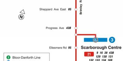 Mapa HAR 21 Brimley autobus ibilbidea Toronto