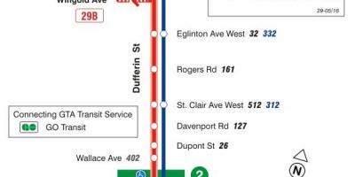 Mapa HAR 29 Dufferin autobus ibilbidea Toronto