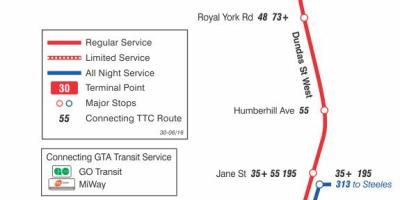 Mapa HAR 30 Lambton autobus ibilbidea Toronto