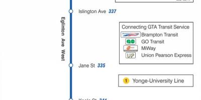 Mapa HAR 332 Eglinton West autobus ibilbidea Toronto