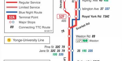 Mapa HAR 52 Lawrence West autobus ibilbidea Toronto