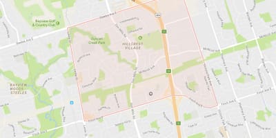 Mapa Hillcrest Herrixka auzoa Toronto