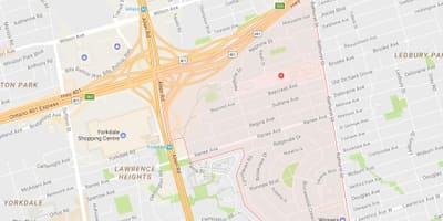 Mapa Lawrence Manor auzoa Toronto