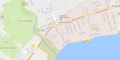 Mapa Long Branch auzoa Toronto
