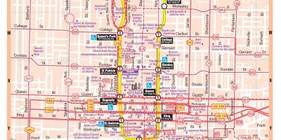 Mapa Metro geltokia hiriaren erdigunean Toronto