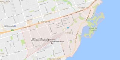 Mapa Mimico auzoa Toronto