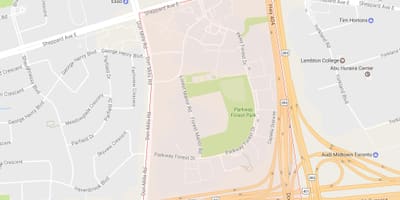 Mapa Parkway Baso auzoa Toronto