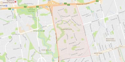 Mapa Parkwoods auzoa Toronto