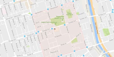 Mapa Regent Park auzo Toronto