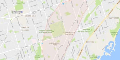 Mapa Scarborough Bidegurutzean auzoa Toronto