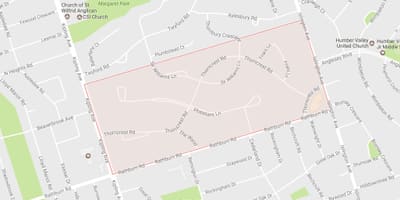 Mapa Thorncrest Herrixka auzoa auzoa Toronto
